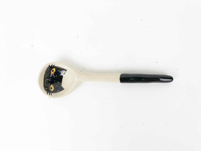Nice Little Clay Handmade Spoon_Black Cat 0902-13 - Cutlery & Flatware - Pottery White