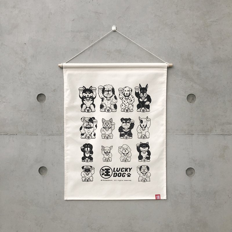Lucky cat and dog hanging cloth / silk print / handmade - Posters - Cotton & Hemp 