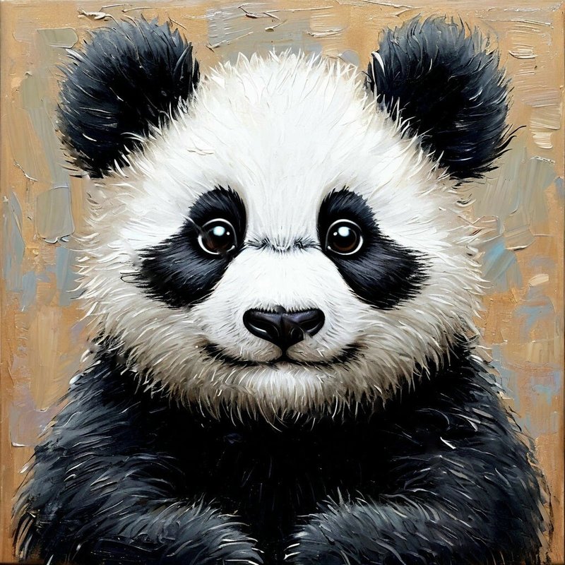 Panda animal original painting, Cute Panda wall art - Posters - Cotton & Hemp Multicolor