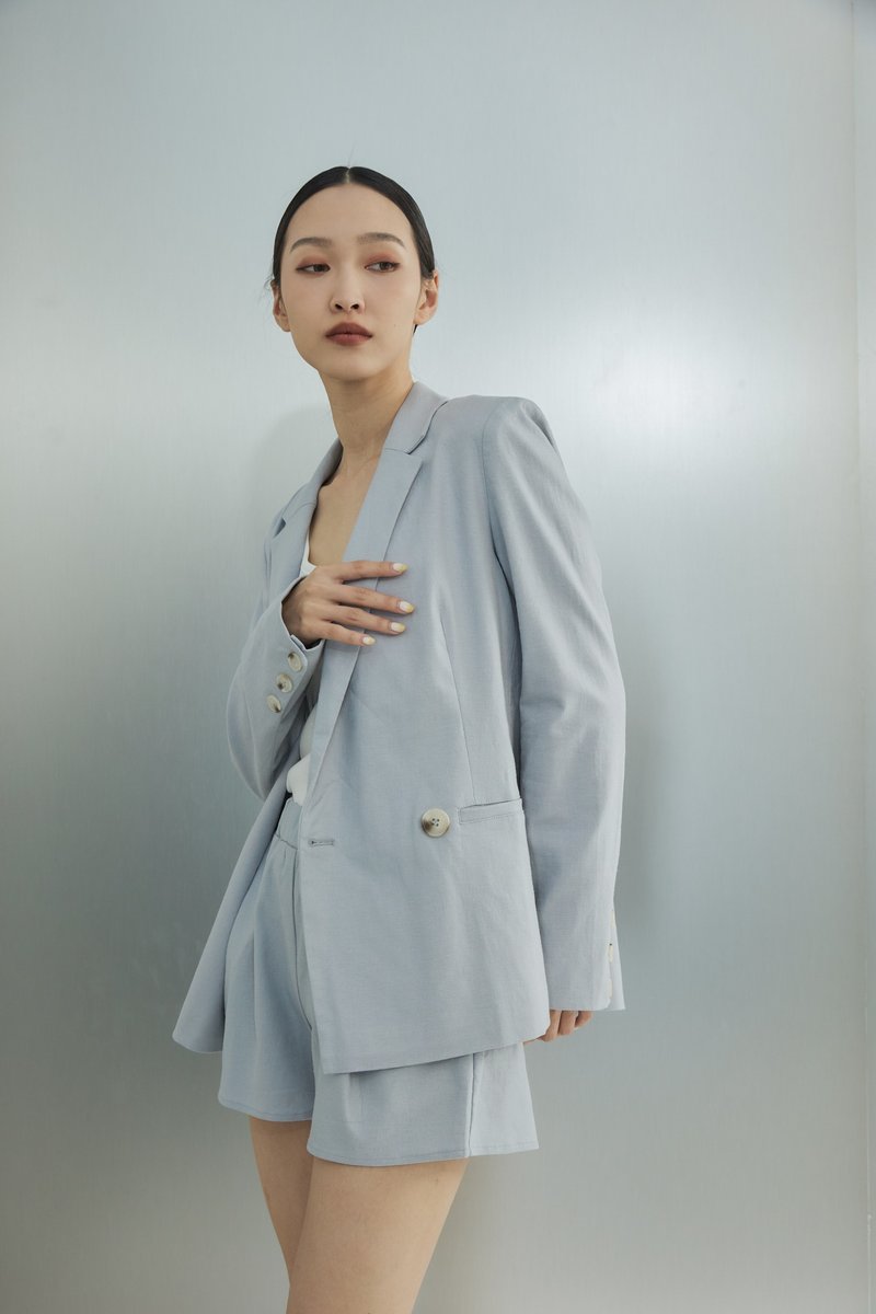 [Brand original] Alixis elastic Linen and linen neat blazer fresh blue - Women's Blazers & Trench Coats - Cotton & Hemp Gray