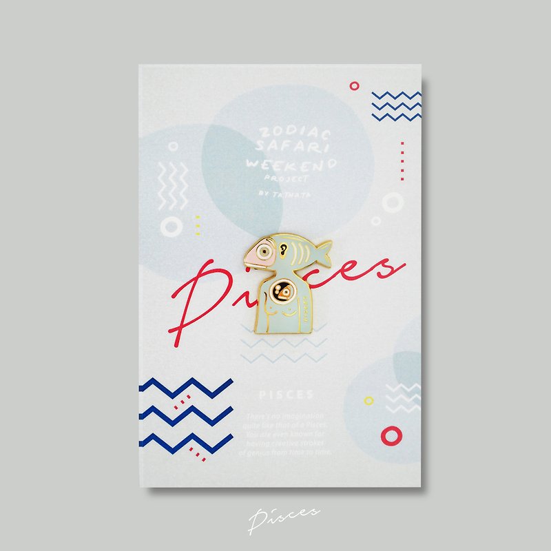Pisces - zodiac enamel brooch / pin - 胸針/心口針 - 其他金屬 灰色