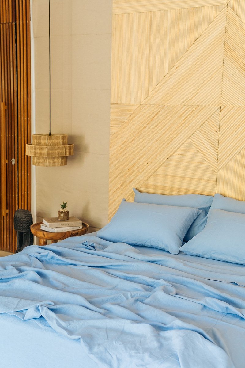 Cornflower blue linen sheet set / Flat+fitted sheet+2 pillowcases / Blue bedding - 寢具/床包 - 亞麻 藍色