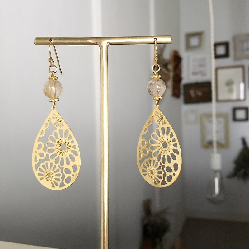 Gold rich rutile quartz earrings / earrings - Earrings & Clip-ons - Crystal Gold