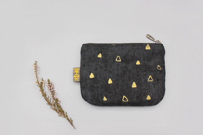 Ping An Xiaole Wallet - the last number of golden triangle stars (Japanese hot stamping) - Wallets - Cotton & Hemp Black