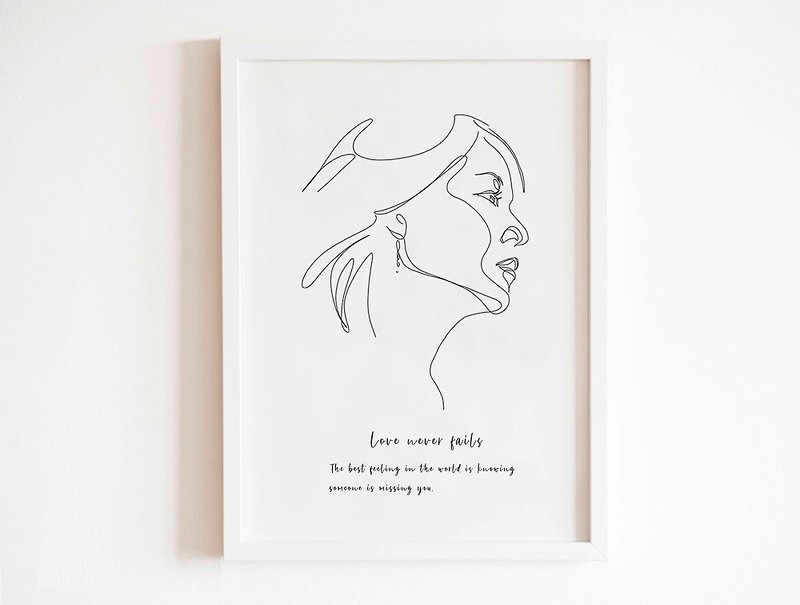 Fashion simple line drawing 1 person with words portrait painting custom painting custom gift custom gift - Customized Portraits - Paper White