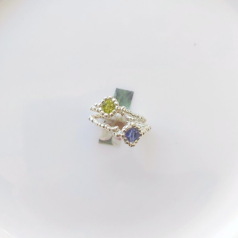 Lotus Pond Moon Shadow / Swarovski crystal ring beaded ring single diamond ring light luxury style - General Rings - Crystal Purple