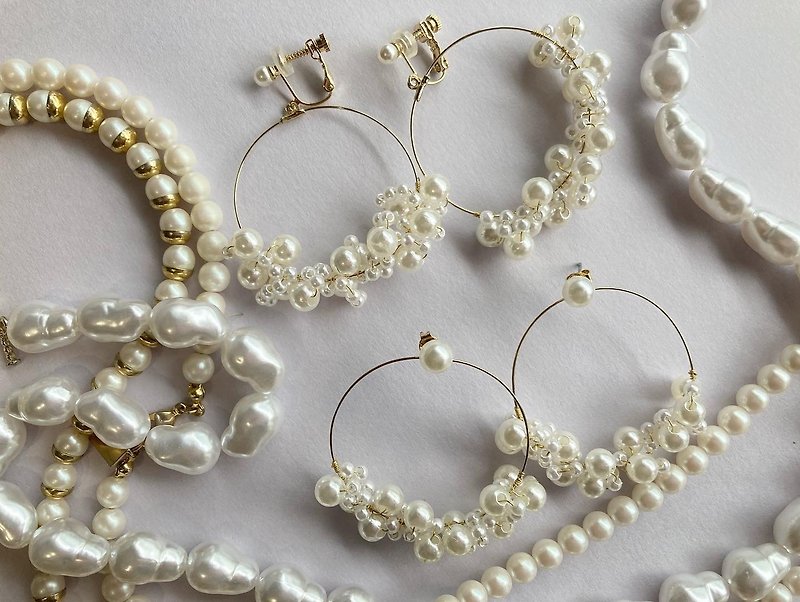 bubble pearl clip on earrings - pearl bijou - ( ピアス/イヤリング ) - ピアス・イヤリング - 真珠 ホワイト