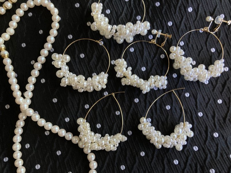【パール ウエディング セレモニー】bubble pearl clip on earrings - pearl bijou - ( ピアス/イヤリング ) - 耳環/耳夾/耳骨夾 - 珍珠 白色