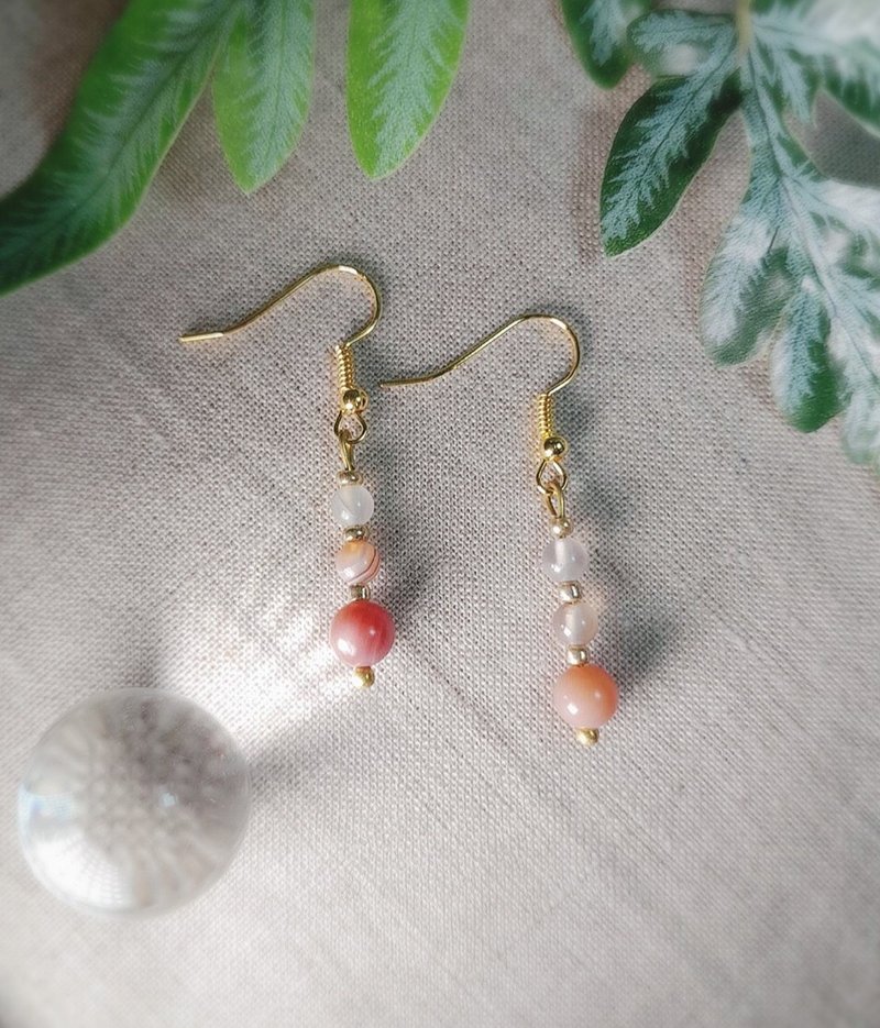 Handmade bead earring - 耳環/耳夾/耳骨夾 - 塑膠 粉紅色