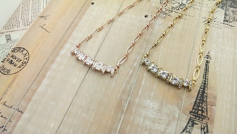 §HUKUROU§ Row Diamond Handmade Chain (Vintage Gold/ Rose Gold) - สร้อยคอ - โลหะ 