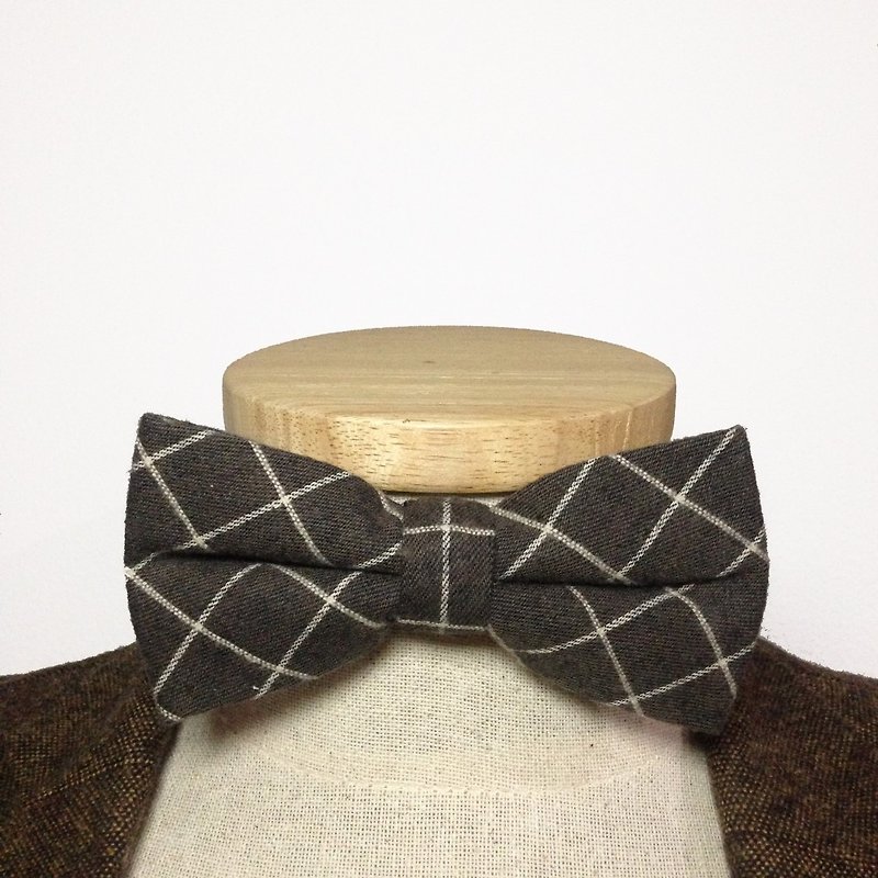 Bow Tie BROWN GRID - 領帶/領帶夾 - 其他材質 咖啡色