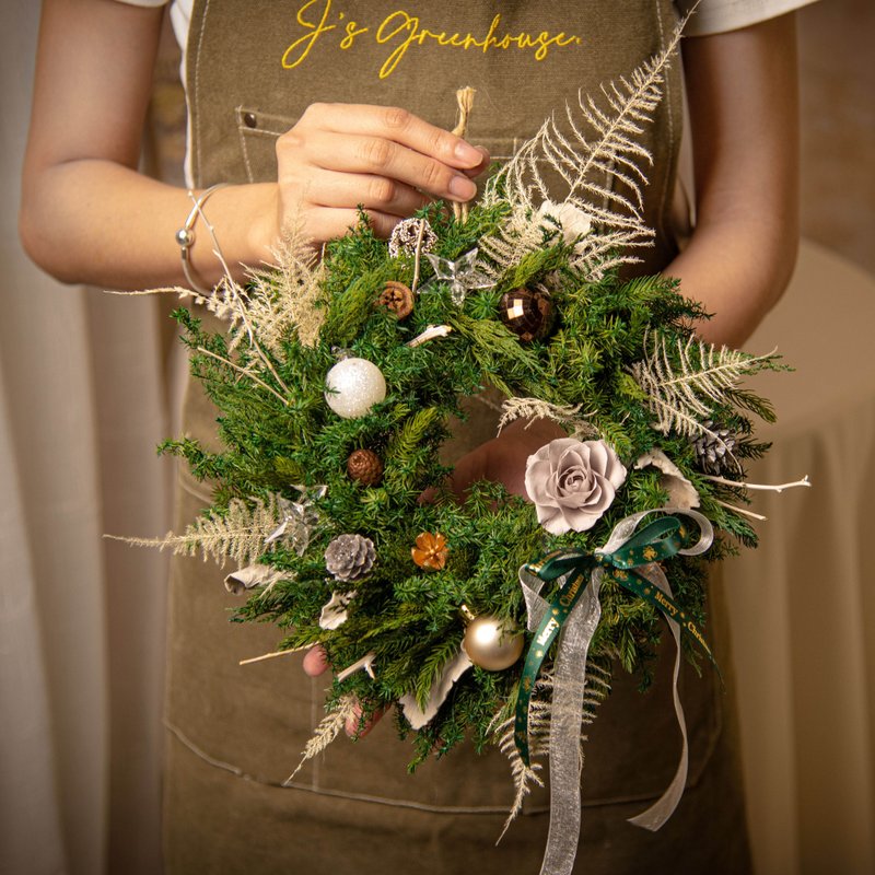 [Star Star Wish] Japanese preserved flowers dried flowers small Christmas wreath garland decoration - ช่อดอกไม้แห้ง - พืช/ดอกไม้ สีเทา