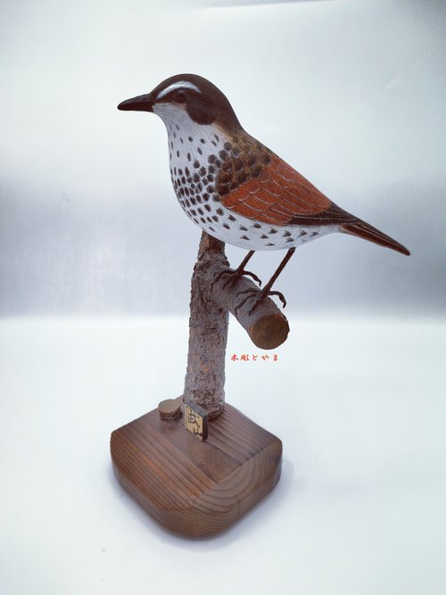 ツグミ 木彫りの野鳥 バードカービング 野鳥彫刻 で
