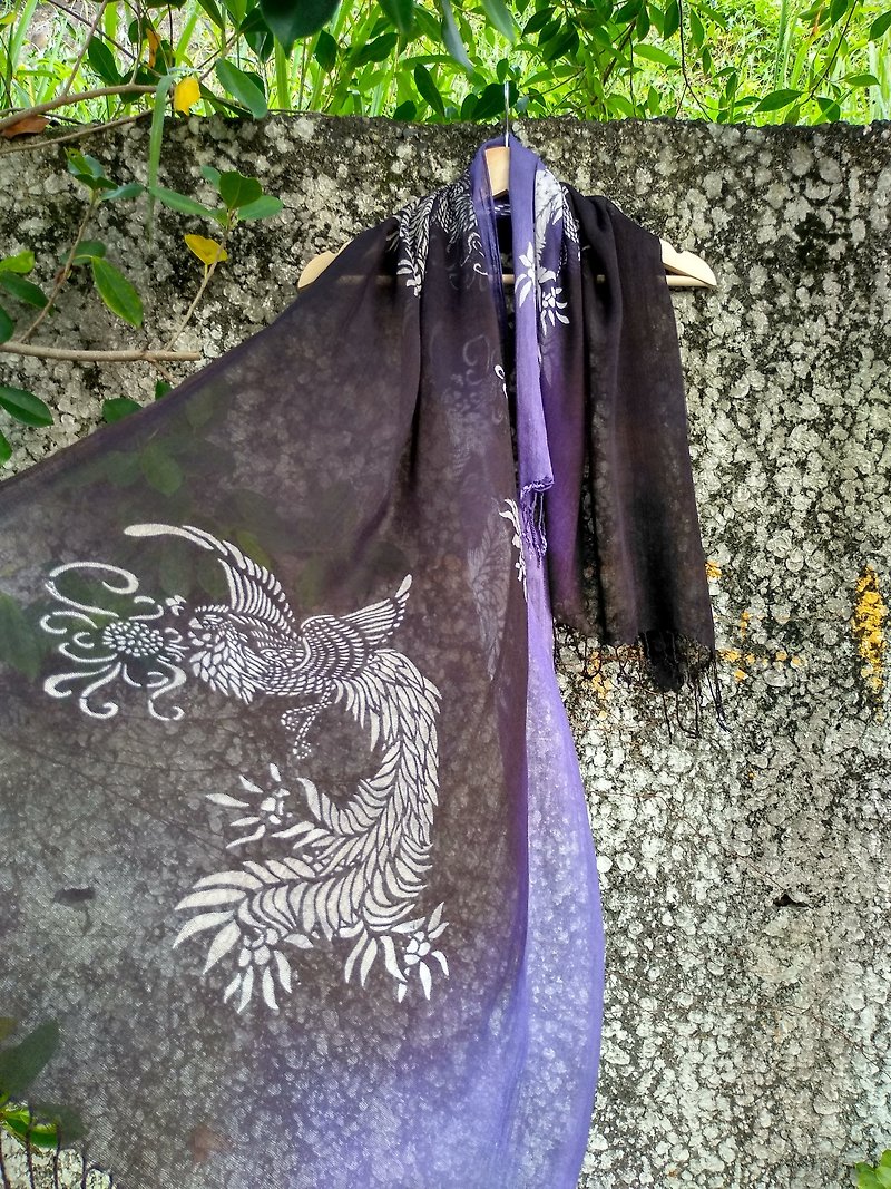Dyed isvara, grass dyed, Daisy purple cotton scarf, Phoenix series flying - Knit Scarves & Wraps - Cotton & Hemp Purple