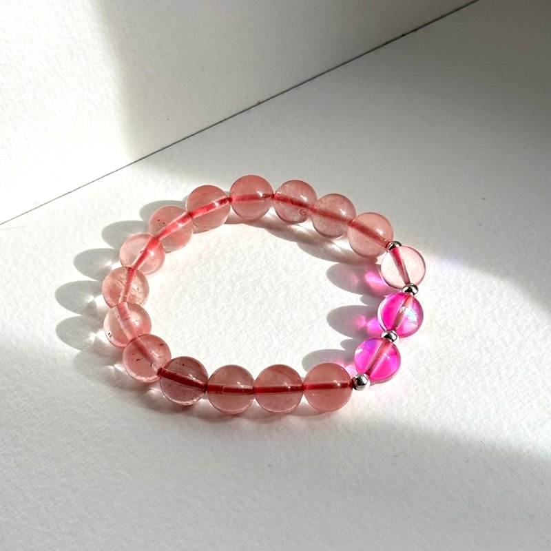 [Lucky] Ice Watermelon Stone Powder Glaze Simple Gold-plated Bracelet Believe in your cheerful mood - Bracelets - Colored Glass Red