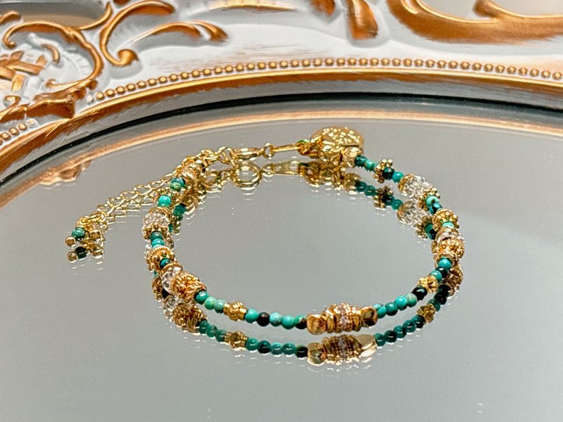 【客製】 訂製款細鍊 l 綠松石手鍊 l 14k包金配飾。12月誕生石 - 手鍊/手環 - 玉石 綠色