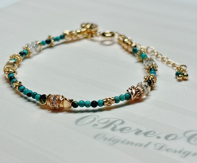 Genuine Turquoise Beaded on sale 14k Gold Bracelet, December Birthstone