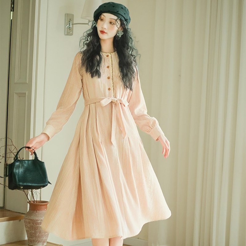 冷粉色絲絨連衣裙MYD25062 - 洋裝/連身裙 - 其他材質 