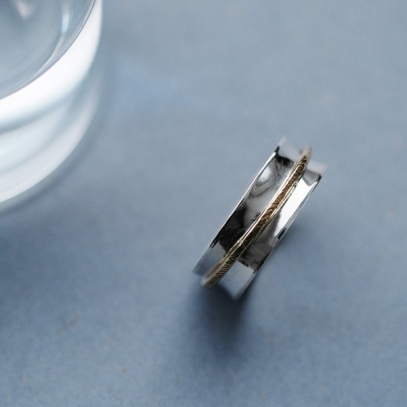 バイカラー 幅広 リング シルバー925 - 戒指 - 其他金屬 銀色