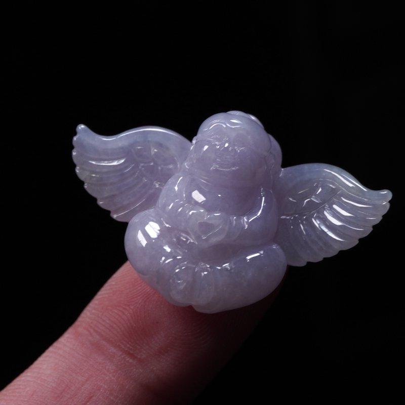 紫羅蘭翡翠彌勒佛天使項鍊 | 天然緬甸玉A貨翡翠 | 送禮 - 項鍊 - 玉石 紫色