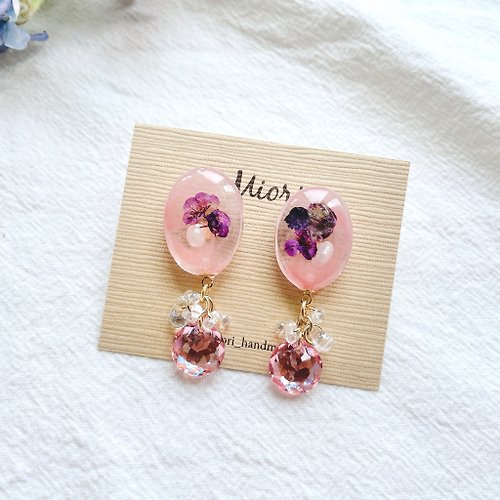Miori handmade 愛麗絲花園耳環 莓果粉 UV飾品