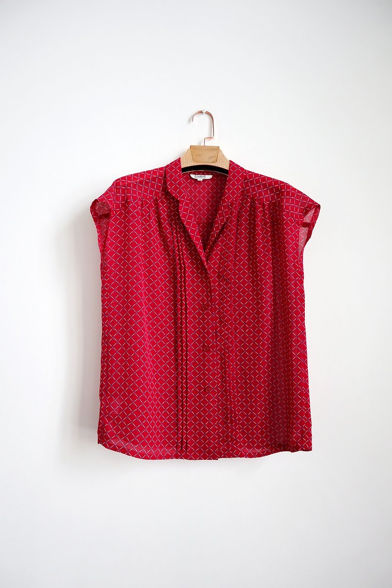 Pumpkin Vintage. Vintage chiffon sleeveless shirt - เสื้อเชิ้ตผู้หญิง - เส้นใยสังเคราะห์ สีแดง