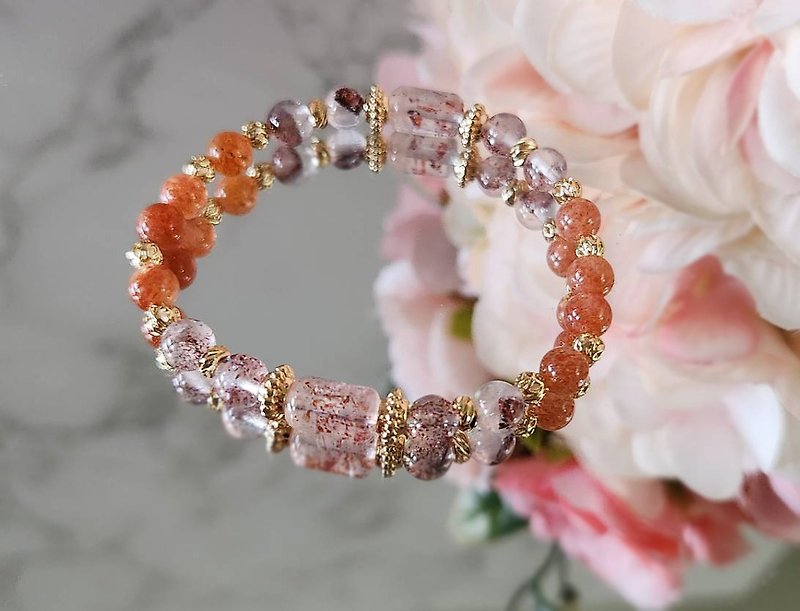 Golden Strawberry | Golden Sun | Crystal Beads | Bracelet - Bracelets - Crystal Red