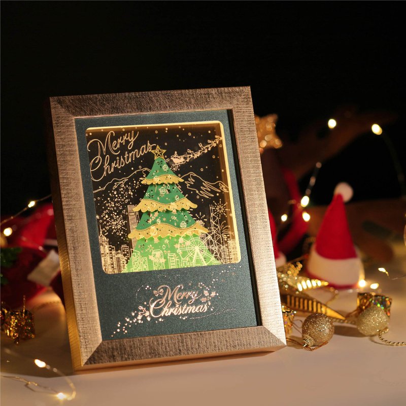 【Tailored】【X'mas Gift】Christmas Tree - Light and Shadow Paper Art in Frame - ของวางตกแต่ง - วัสดุอื่นๆ สีเขียว