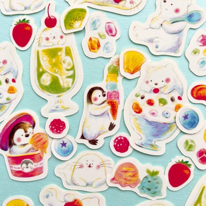 ひんやりスイーツどうぶつフレークシール(ポストカード付き) - 貼紙 - 紙 多色