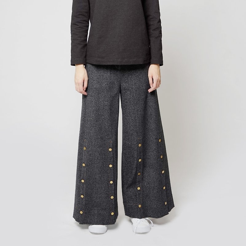 Black and white cut FW row shape super long wide pants obsidian - Women's Pants - Cotton & Hemp Gray