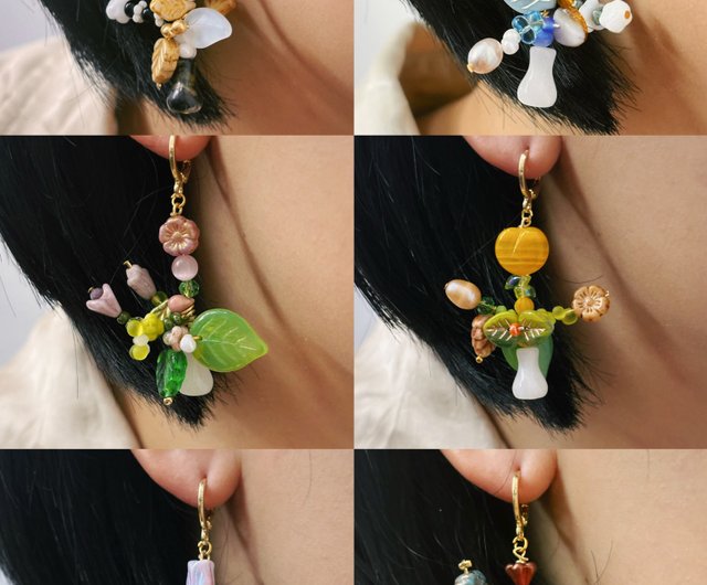 ハンドメイド ビーズピアス（イヤリング）両用 イヤリング ピアス SAWA サワ ギャザービーズ お花型