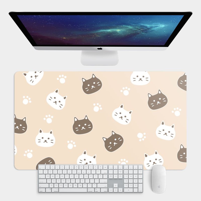 Full version black and white cat head large size gaming mouse pad table mat desk pad PU029 - แผ่นรองเมาส์ - ยาง สีกากี