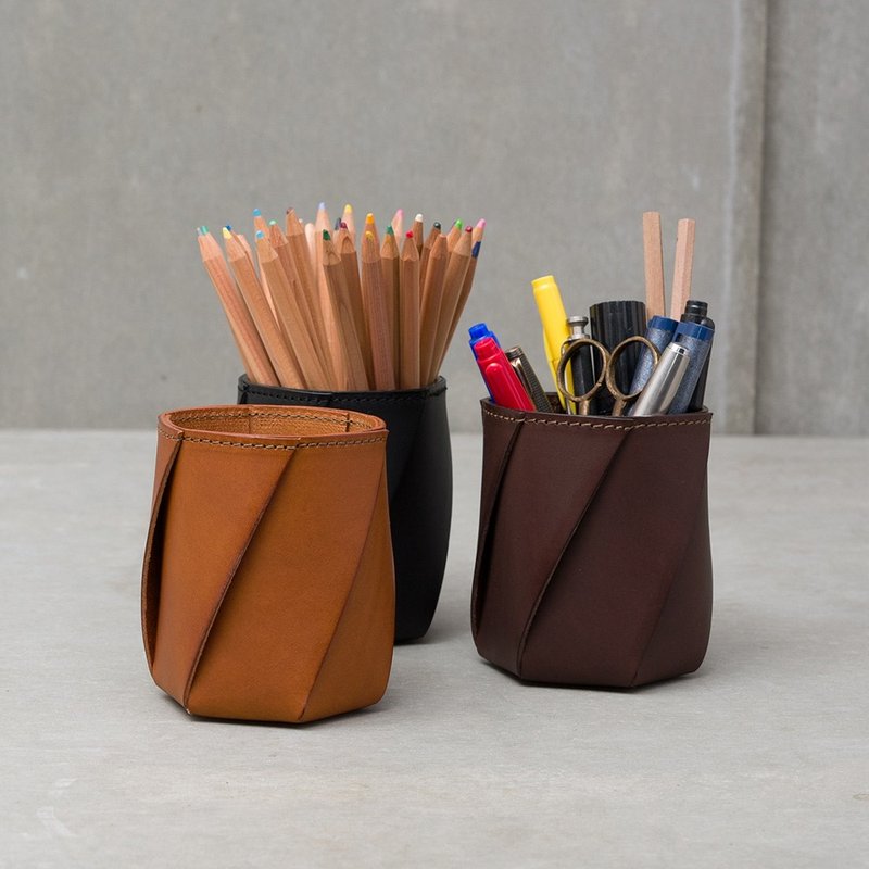 日本職人手作皮革Organ六角收納筆筒 GS-73 - 筆筒/筆座 - 其他材質 多色