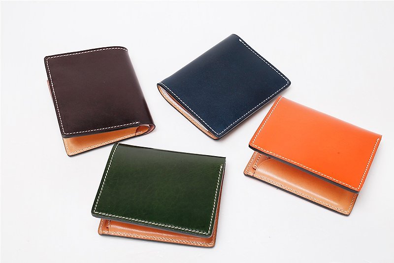 新款AMEET色colour系列植鞣革短款錢包卡包錢包二合壹 4色 - 銀包 - 真皮 咖啡色
