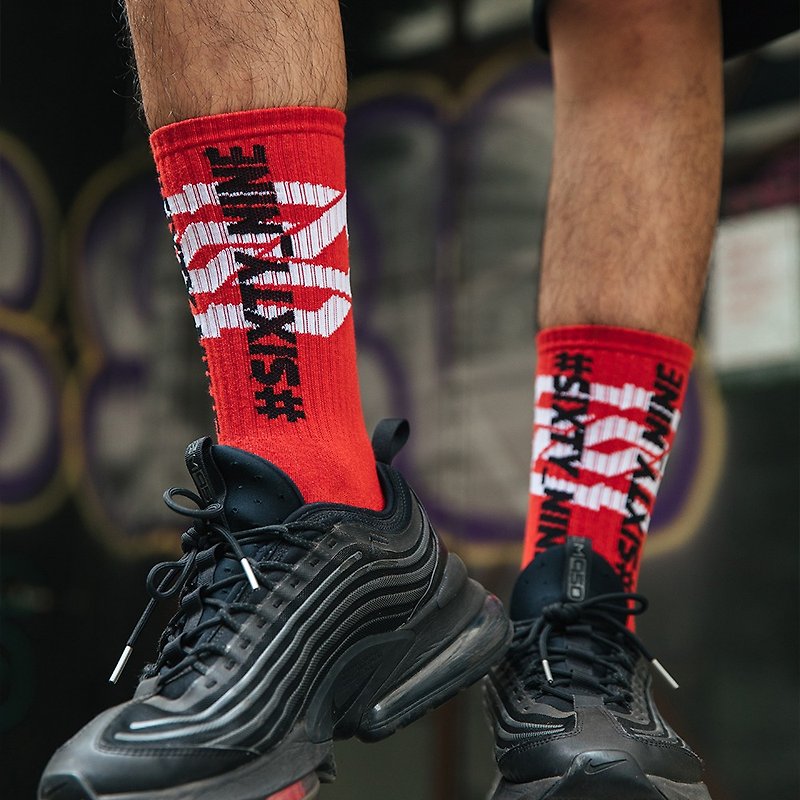 【GND x Kr1stw】 Kr1s69 Socks/Red - ถุงเท้า - ผ้าฝ้าย/ผ้าลินิน สีแดง