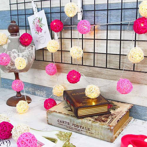 iINDOORS英倫家居 創意燈飾 籐球燈串 插座款 粉紅桃花 長度3M LED氣氛燈 聖誕節