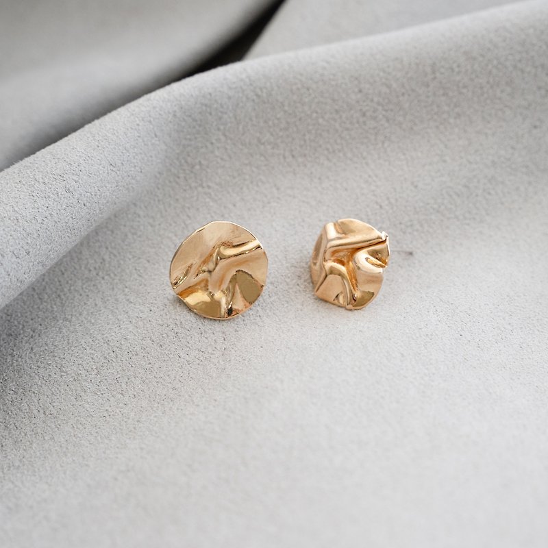 Round Water Wave Earrings-Shiny Mini // Clip-On Available - Earrings & Clip-ons - Sterling Silver Gold
