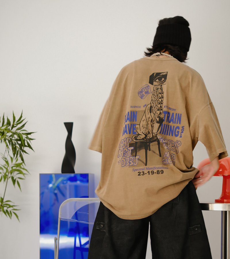 OHMYDOG寬鬆圖案短袖TEE - 3色 - 咖DOG - 女 T 恤 - 棉．麻 咖啡色