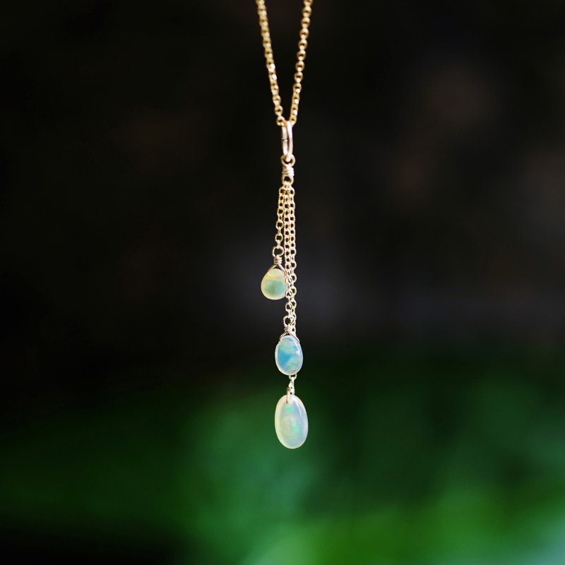 Ethiopian Opal Three Drop Necklace Nymph - Necklaces - Gemstone Transparent