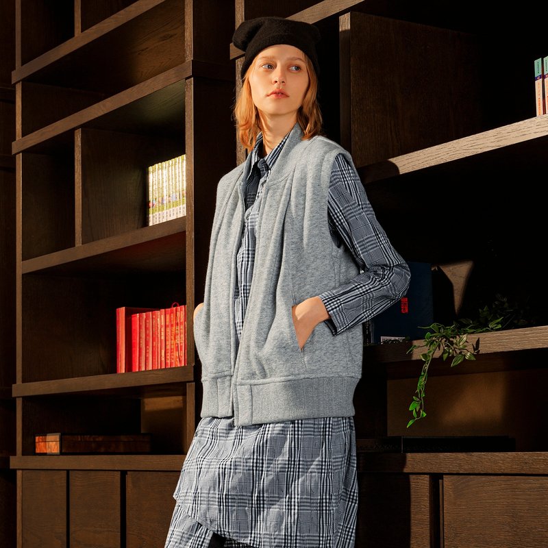 活褶羅紋針織背心 - 背心/無袖上衣 - 其他材質 灰色