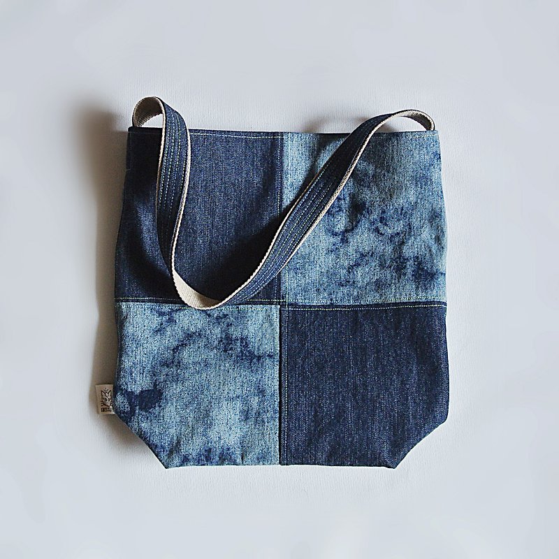 Cowboy washed cloud stitching side backpack - Messenger Bags & Sling Bags - Cotton & Hemp Blue