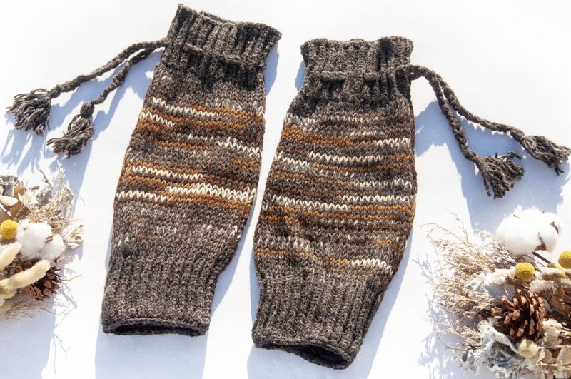 手編みピュアウールニットレッグウォーマー / 編み込みウールレッグウォーマー / 裏起毛レッグウォーマー / あったかレッグウォーマー - コーヒーラテ - 靴下・ソックス - ウール ブラウン