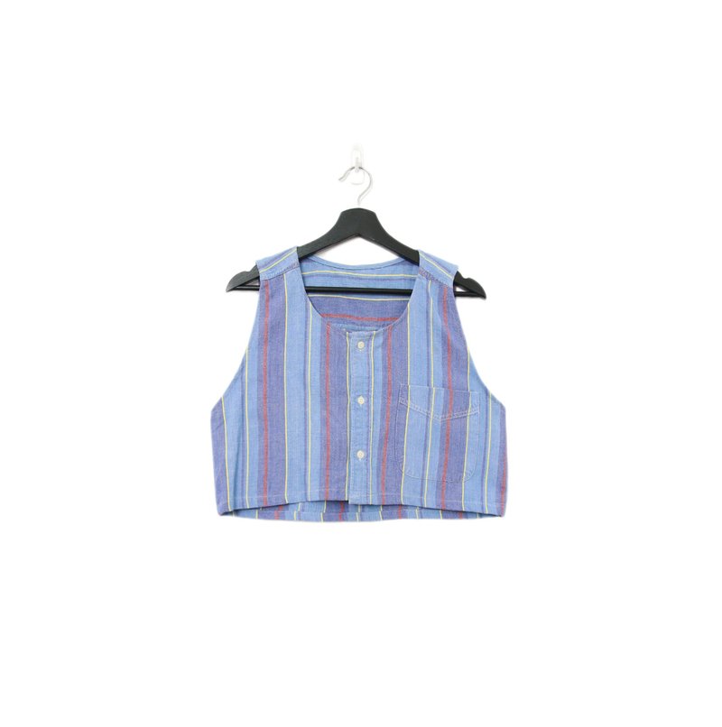 Back to Green-再製水洗丹寧條紋背心 靛紫色 tt-04 vintage vest - 背心/無袖上衣 - 棉．麻 