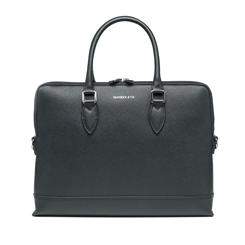 Maverick & Co. - Grey Metropolitan Slim Briefcase - กระเป๋าเอกสาร - หนังแท้ สีเทา