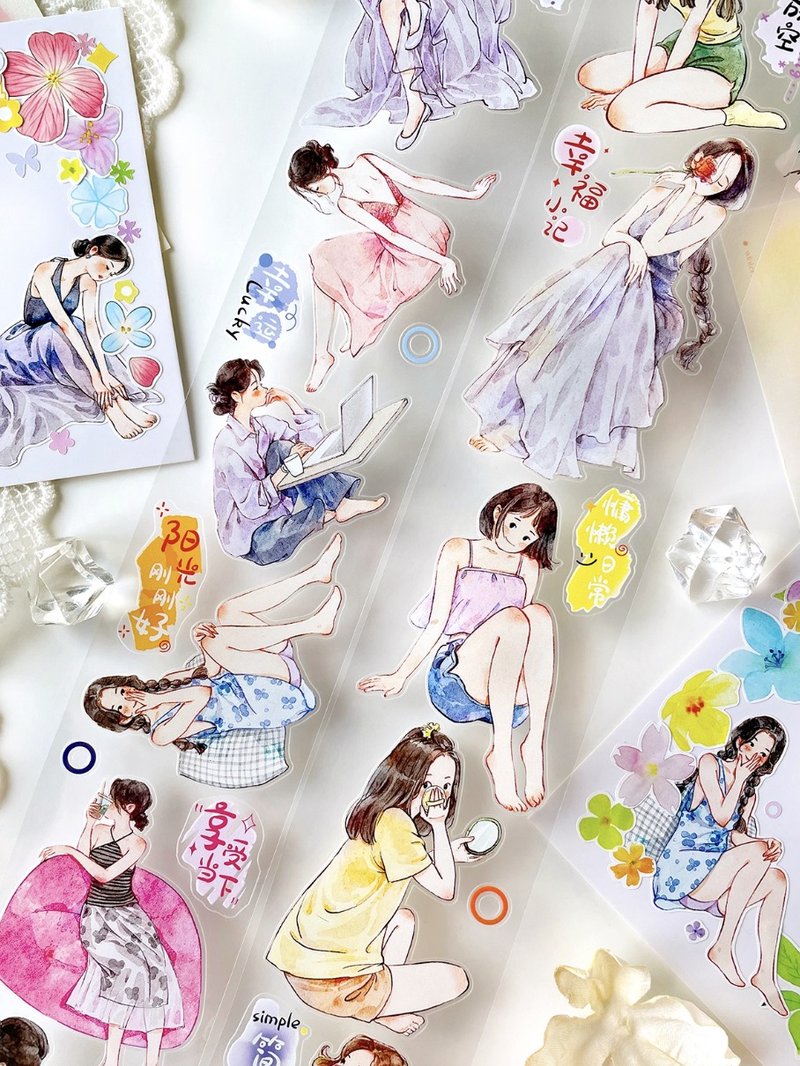 柔憩片刻 少女の日常のひととき PET 和紙膠帶 (kiss-cut) - 紙膠帶/和紙/PET - 其他材質 多色