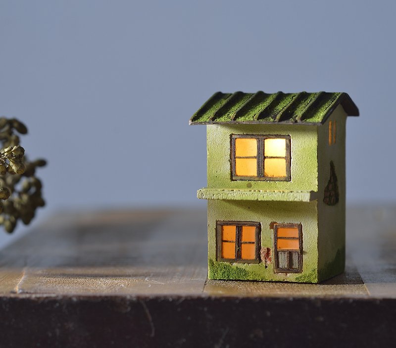 Old House Creation-Little Moss and Old Lamp House (customized) - ของวางตกแต่ง - ปูน สีนำ้ตาล