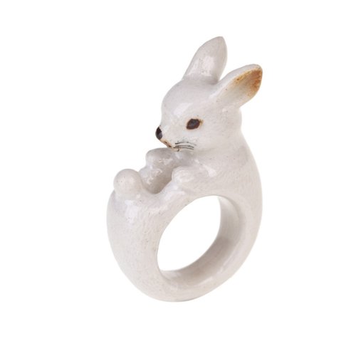 And Mary AndMary 手繪瓷戒指-白兔 禮盒裝 Lucky White Rabbit Ring