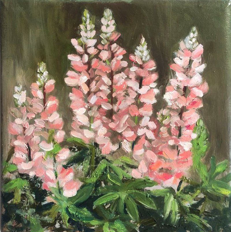 Pink Lupin Painting Floral Original Art Lupin Oil Artwork Flower Wall Art - 壁貼/牆壁裝飾 - 其他材質 粉紅色
