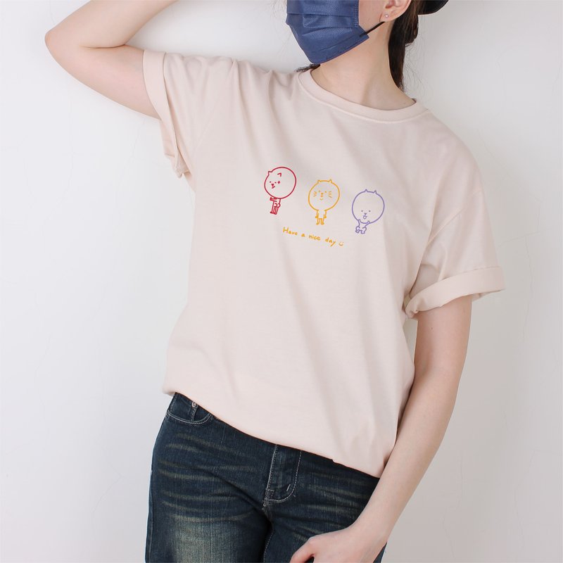 【台丸兄弟】Have a nice day美好的一天 短T/女上衣/T-Shirt - 女 T 恤 - 棉．麻 白色