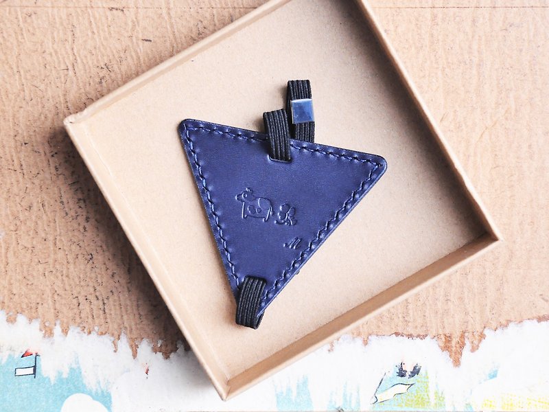Bookmark Leather Material Bag Triangle Bookmark Wen Qing Scholar DIY Engraved Graduation Gift - Leather Goods - Genuine Leather Blue